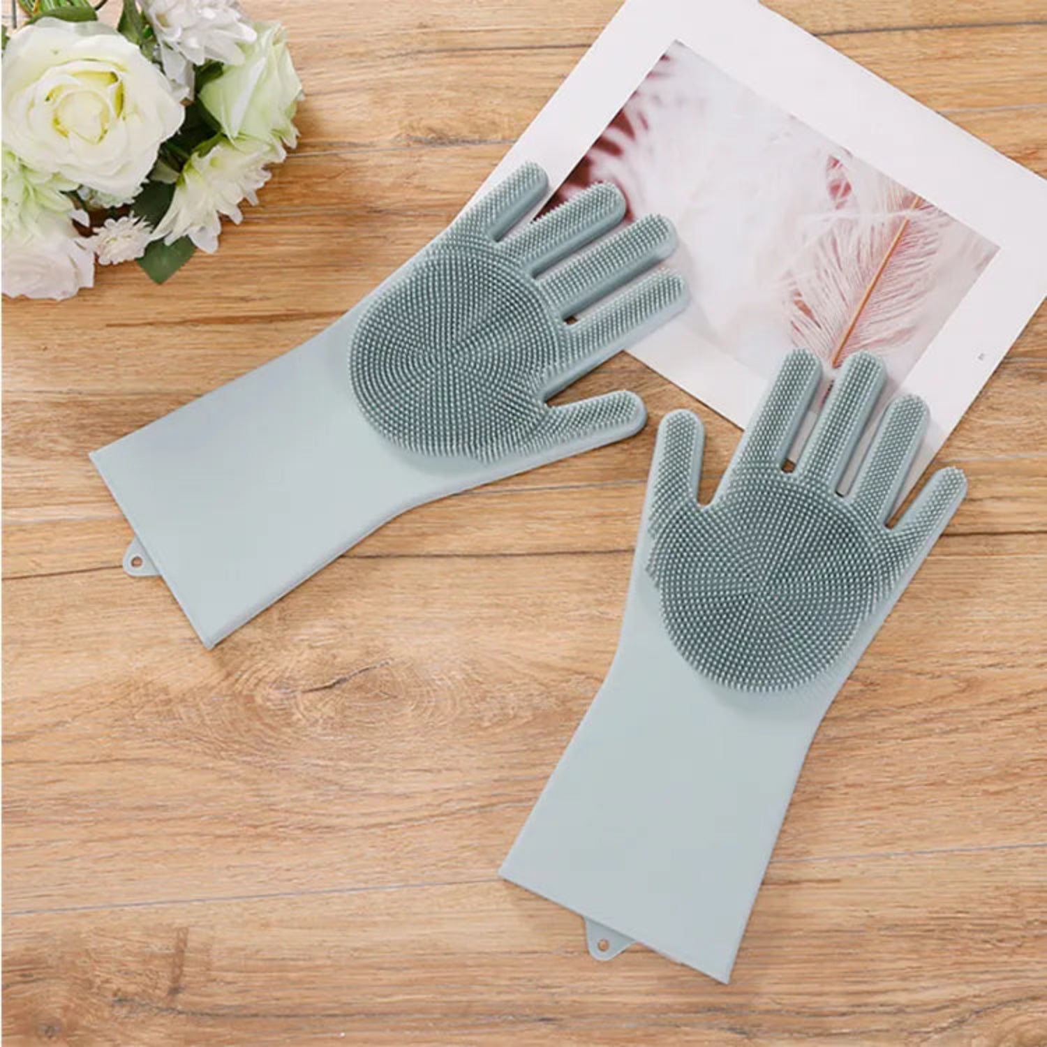 Zidello Silicone Dish Washing Gloves – Non-Slip Waterproof Scrubber Gloves for Kitchen Cleaning
